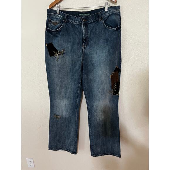 Lauren Jeans Co Ralph Lauren VINTAGE patchwork straight leg mid rise WOMENS 16W